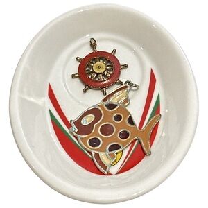 VINTAGE gold-tone set of 2 nautical ship helm and fish pendants for necklaces.